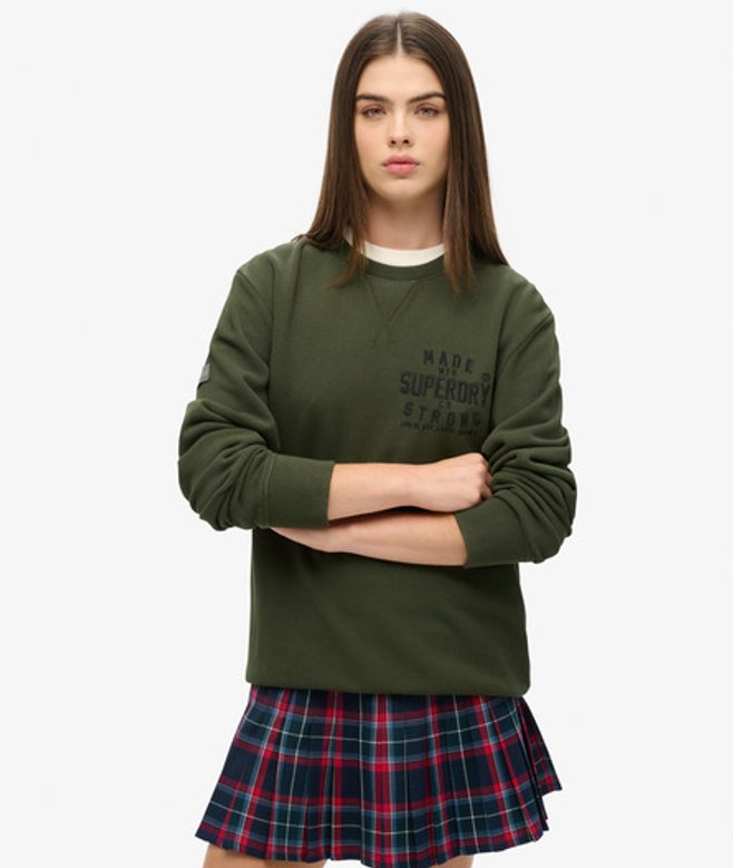 Superdry Damen Grafik Oversized Workwear Sweatshirt mit Applikation, Dunkelgrün - Größe: L