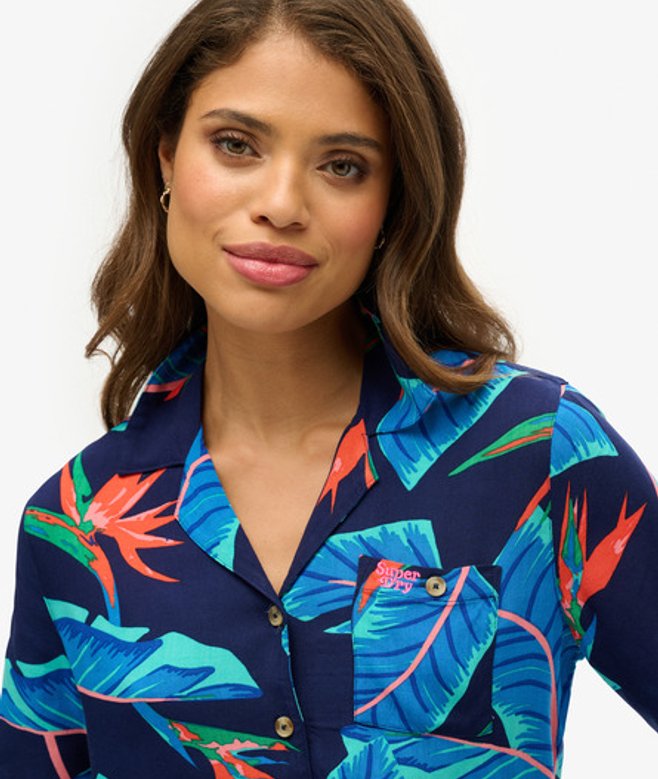 Superdry Damen Beach Resort Hemd Marineblau - Größe: 36