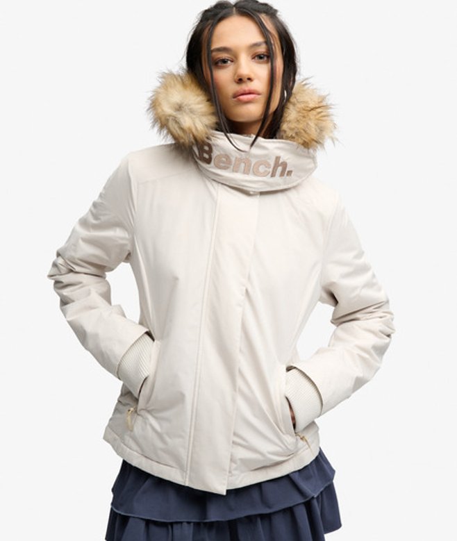 Superdry Damen Bench Windcheater-jacke mit Kunstfellkapuze Cream - Größe: S