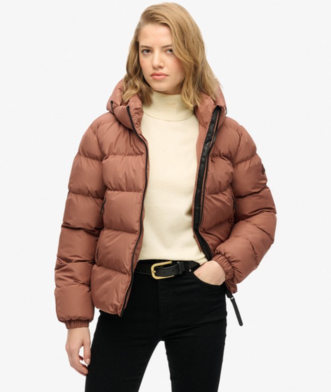Superdry Damen Kapuzen-sportpufferjacke Brown - Größe: 44