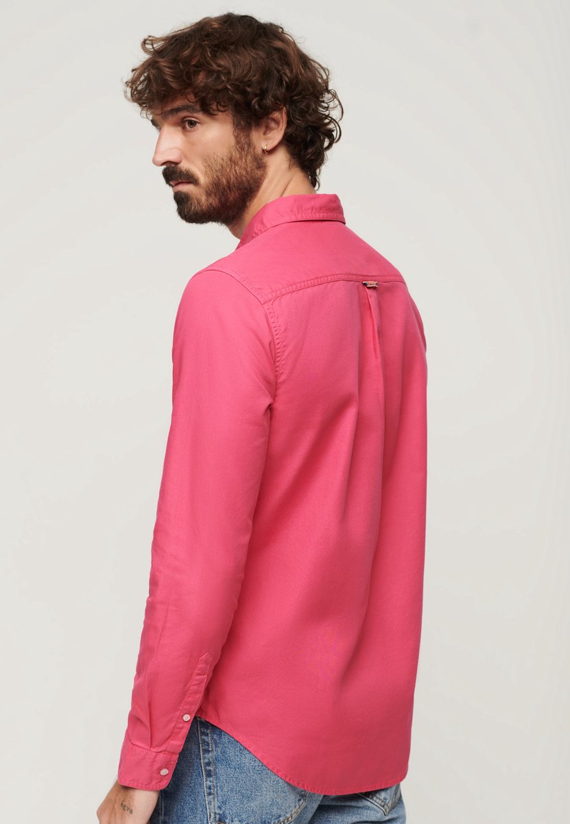 Superdry Herren Überfärbtes, Langärmeliges Hemd aus Bio-baumwolle Pink - Größe: XL