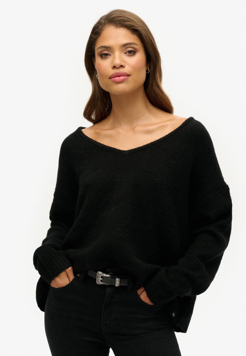 Superdry Damen Pullover mit V-ausschnitt in Übergröße Schwarz - Größe: 40
