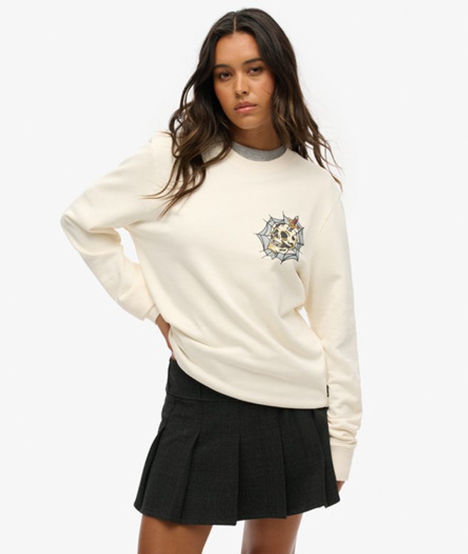 Superdry Damen OverGröße-sweatshirt mit Tattoo-grafik Creme - Größe: XL