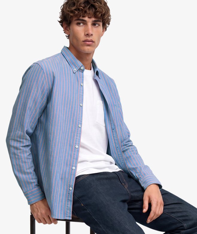 Superdry Herren Klassisches Oxford-hemd mit Langen Ärmeln Blue - Größe: Xxl