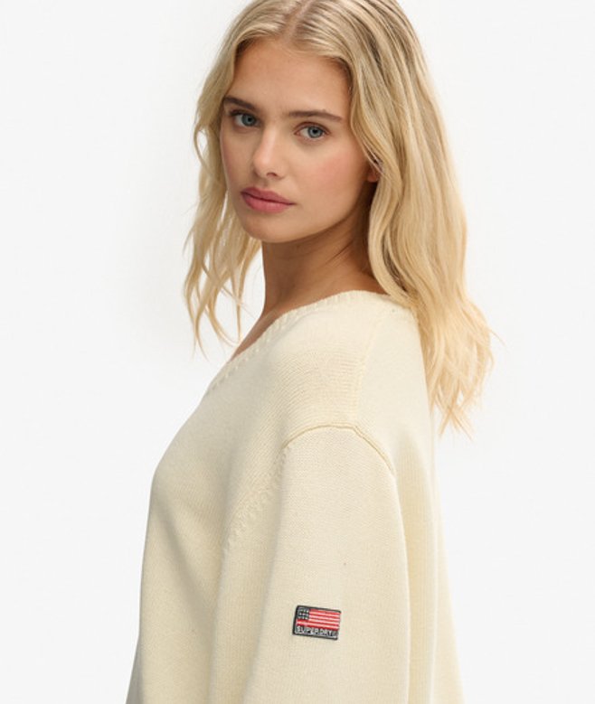 Superdry Damen Gestreifte Hose aus Bio-baumwolle mit Elastikbund Blue - Größe: 38