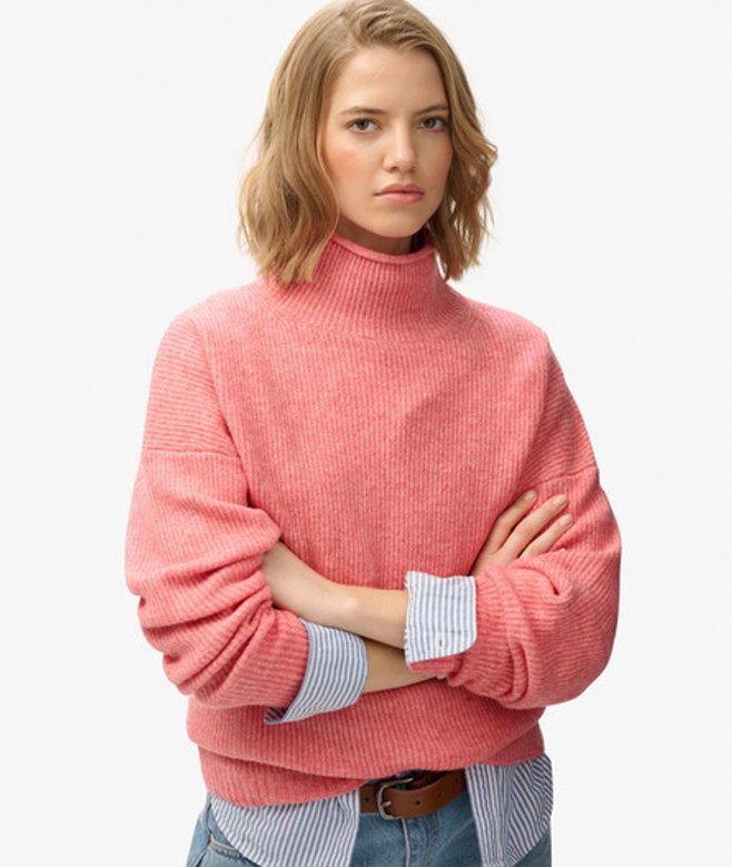 Superdry Damen Lässiger Pullover mit Stehkragen Red - Größe: 36