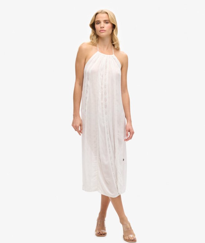 Superdry Damen Weiß Neckholder-midikleid, Größe: 38 - Größe: 38