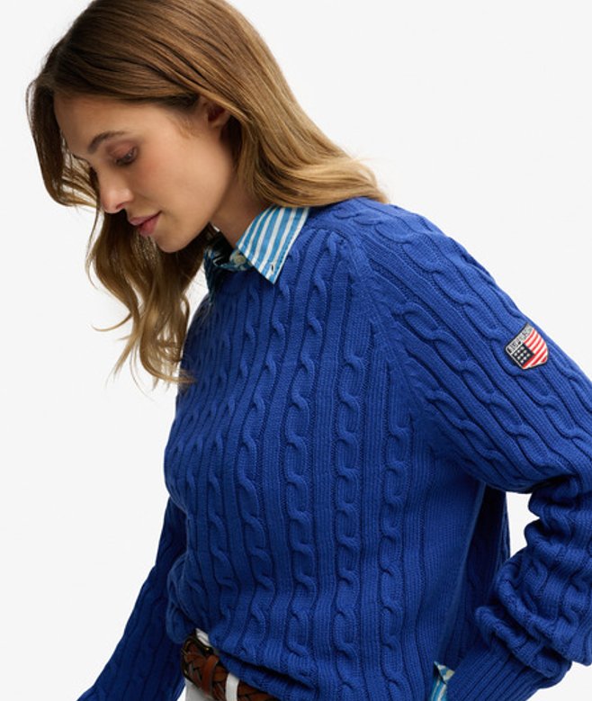 Superdry Damen Lässiger Zopfmuster-pullover Blue - Größe: 42