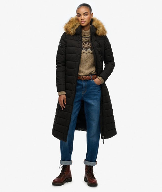 Superdry Damen Arctic Longline Steppmantel Black - Größe: 44