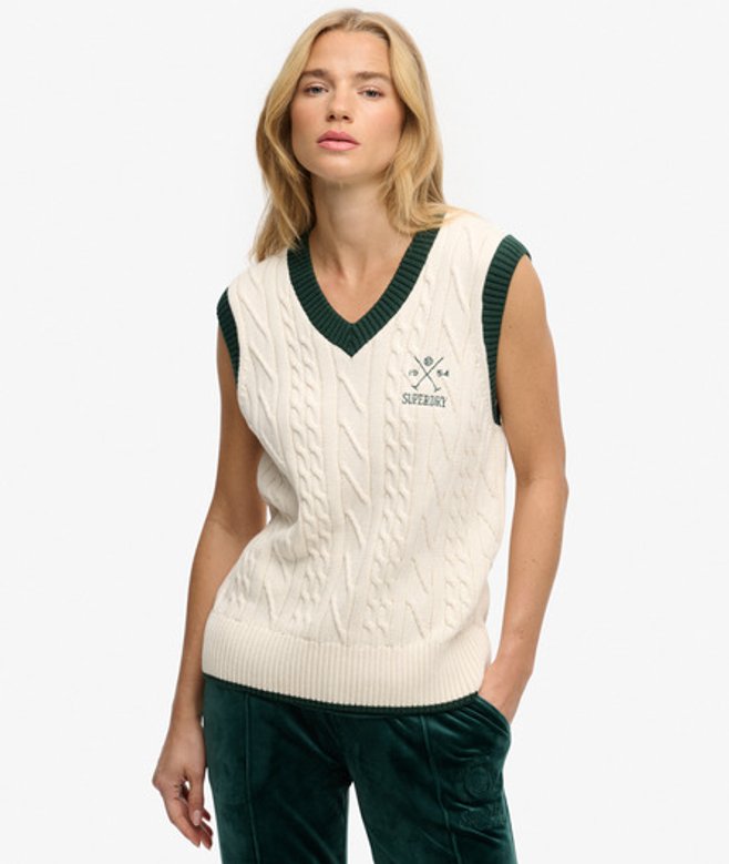 Superdry Damen Heritage Stricktop White - Größe: 42