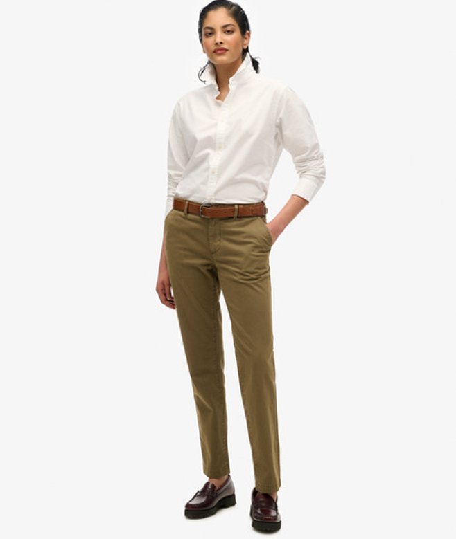 Superdry Damen Chinohose mit Mittlerer Leibhöhe Green - Größe: 28/30