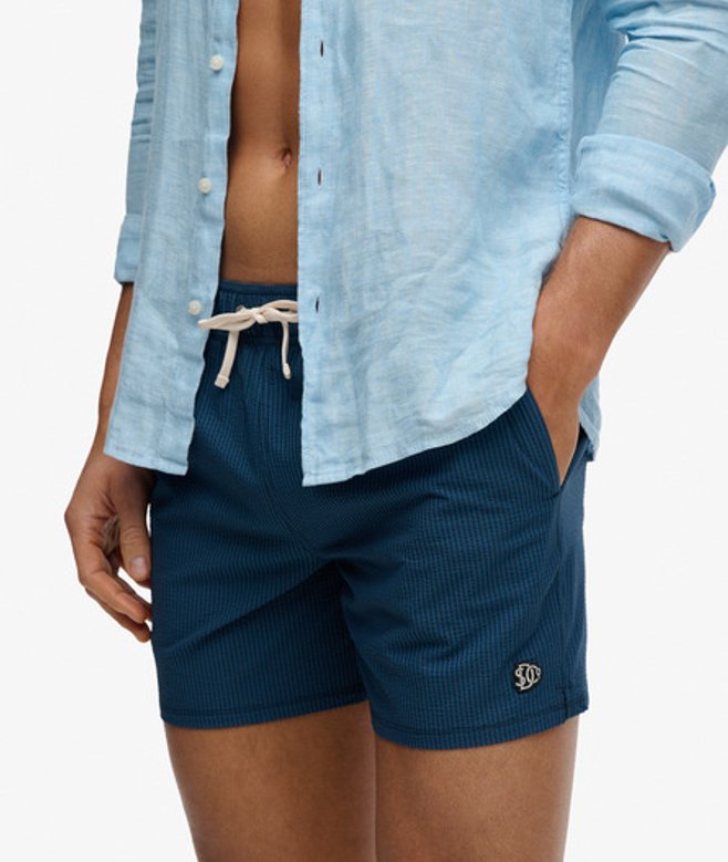 Superdry Herren Seersucker 15-inch Badeshorts Dark Blue - Größe: L
