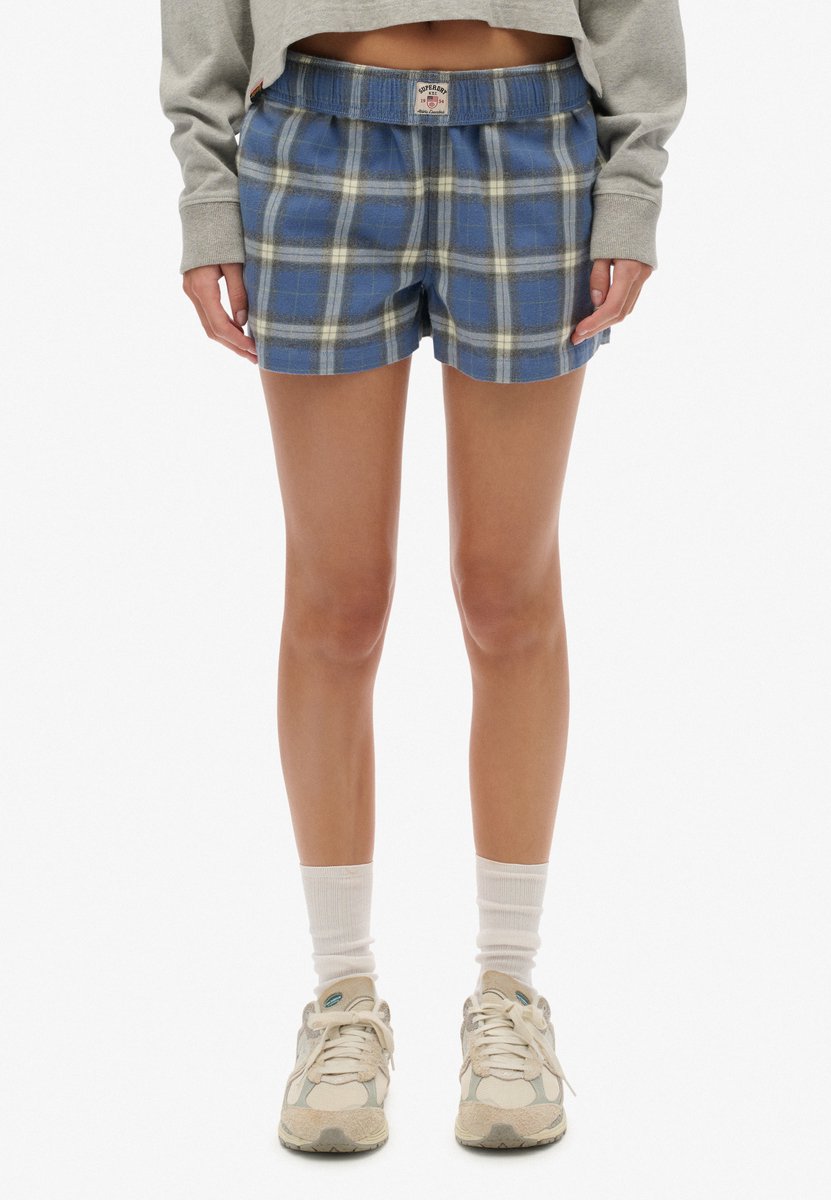 Superdry Damen Karierte Baumwollshorts mit Elastikbund Navy - Größe: 40