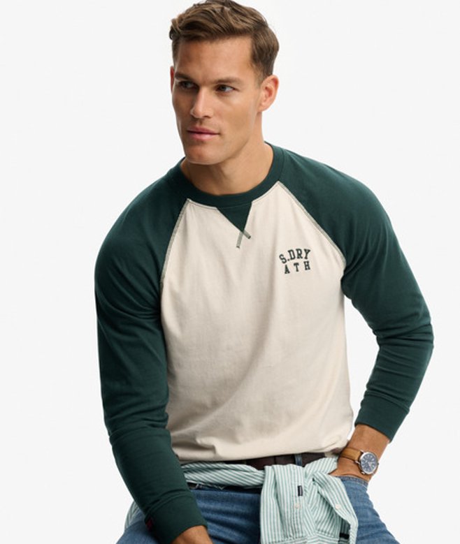 Superdry Herren Vintage Athletic Baseball Oberteil Light Grey - Größe: M