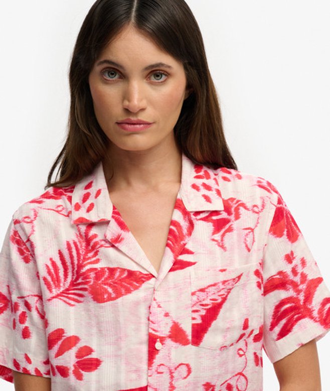 Superdry Damen Beach Printed Kurzarmhemd Red - Größe: 40