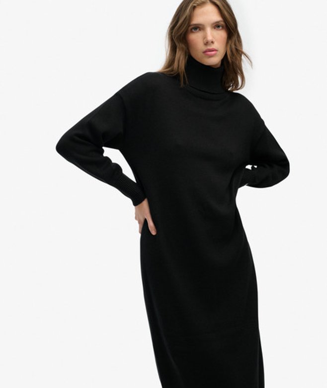 Superdry Damen Rollkragen-midi-strickkleid Black - Größe: 38