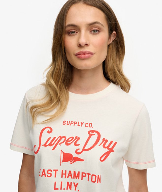 Superdry Damen Heritage Hamptons T-shirt Cream - Größe: 38