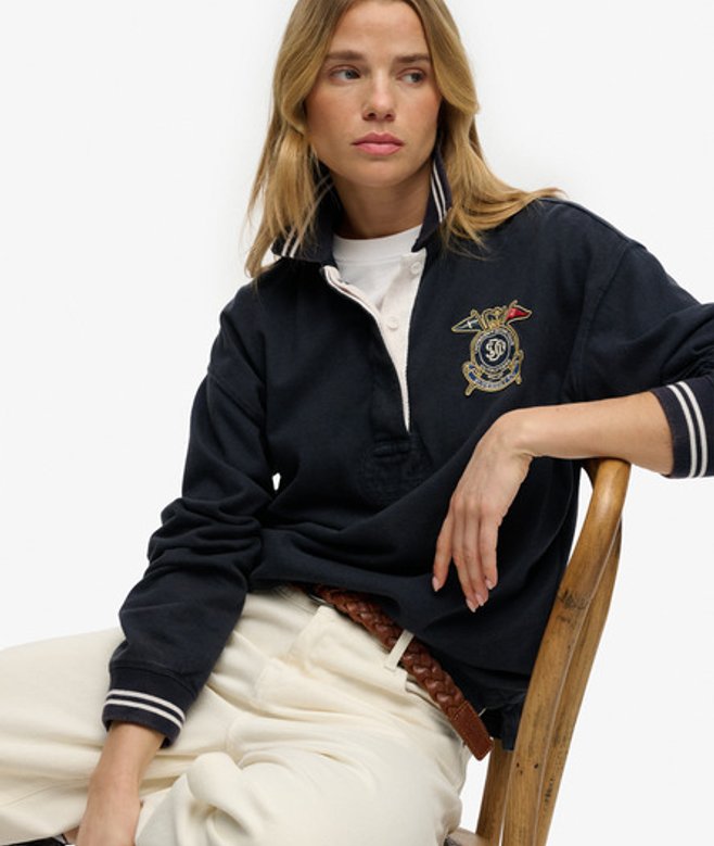 Superdry Damen Crest Rugby-shirt Navy - Größe: 36