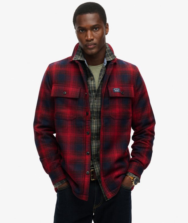 Superdry Herren Karierte Hemdjacke aus Wolle mit Fleecefutter Rot - Größe: L