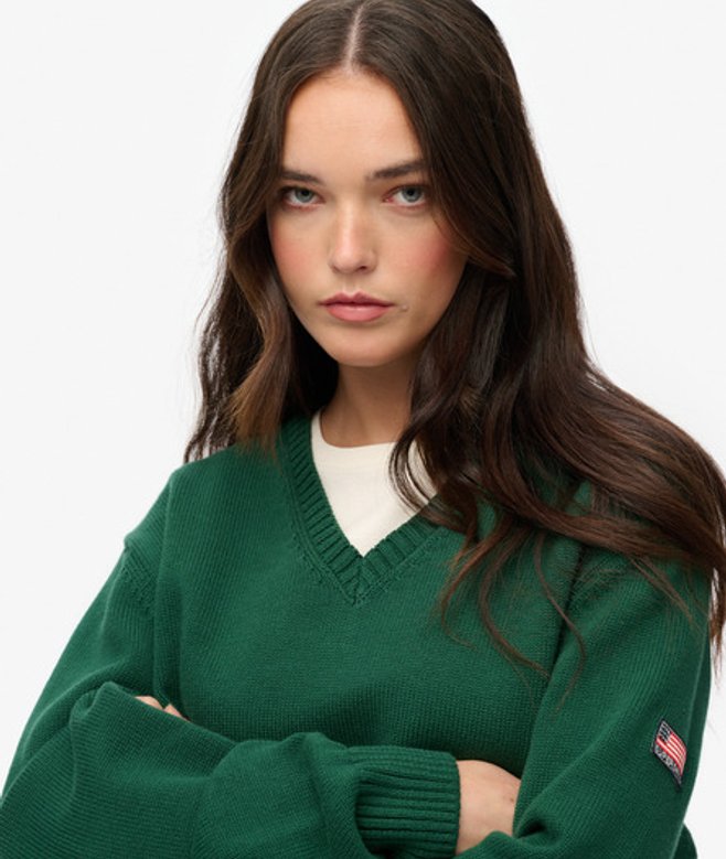 Superdry Damen OverGrößed Pullover mit V-ausschnitt Green - Größe: 36