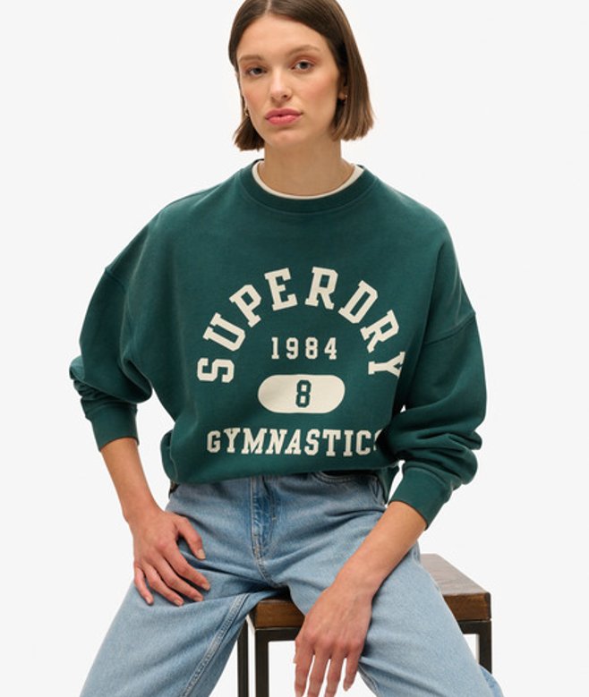 Superdry Damen Athletic Essentials Sweatshirt mit Print in Übergröße Grün - Größe: 38