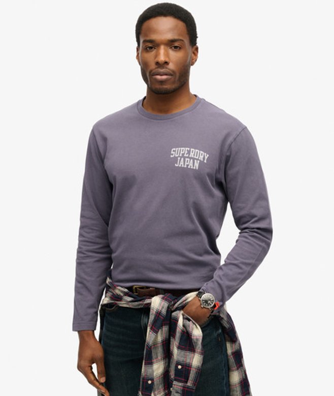 Superdry Herren Athletic Essentials Langarmshirt Purple - Größe: XL