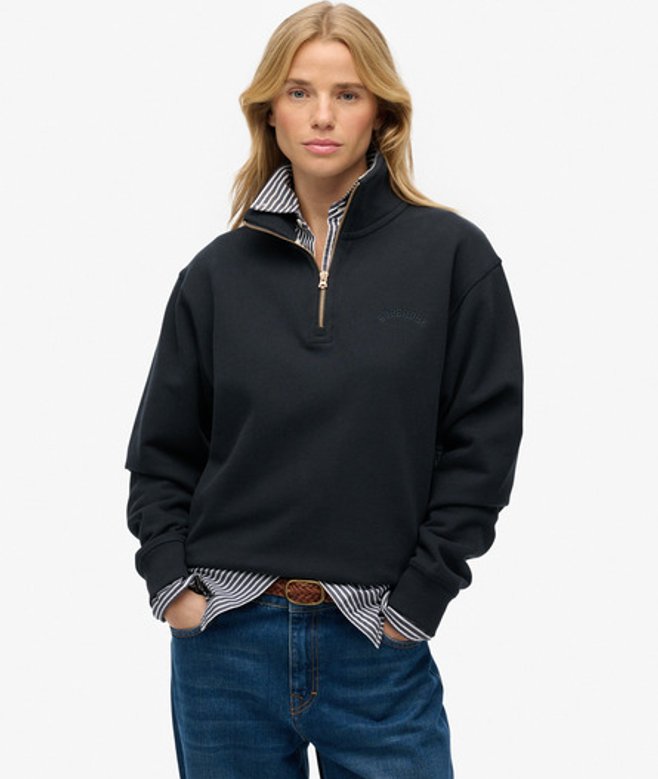 Superdry Damen Essential Logo Stickerei Pullover mit Reißverschluss Navy - Größe: 36