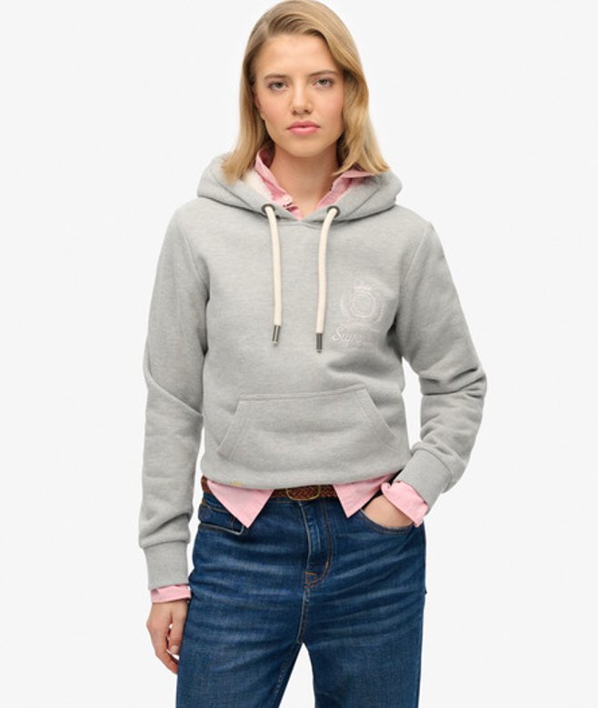 Superdry Damen Baumwolle Gesticktes Logo Finest Goods Hoodie Mit lockerer Passform, Hellgrau - Größe: 38