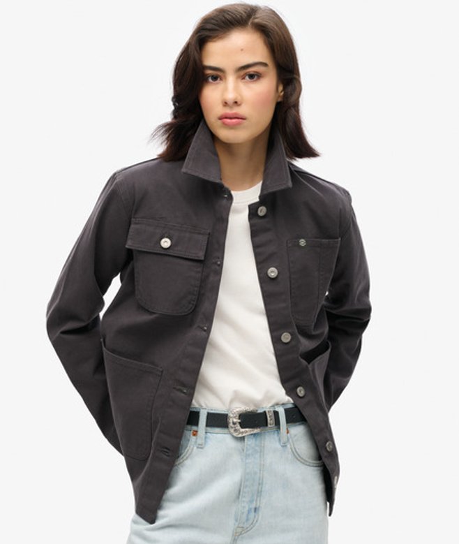 Superdry Damen Schwarz Bestickte Chore-Jacke, Größe: 38