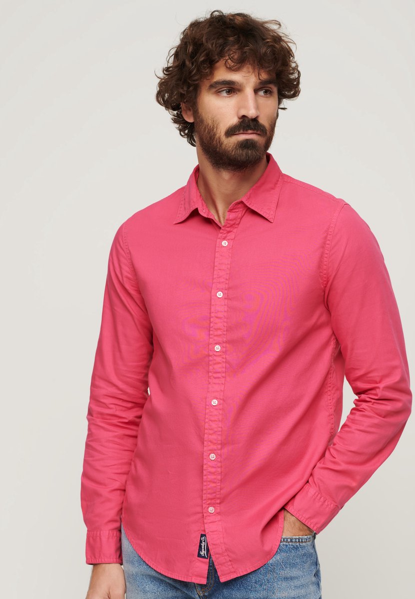 Superdry Herren Überfärbtes, Langärmeliges Hemd aus Bio-baumwolle Pink - Größe: Xxl