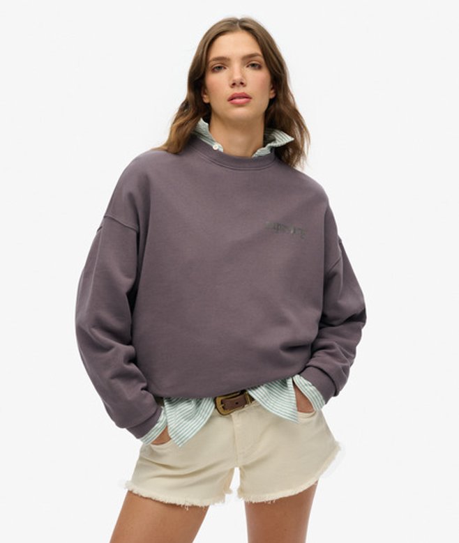 Superdry Women's Übergroßes Old School Tattoo Sweatshirt mit Rundhalsausschnitt Grau - Größe: 40