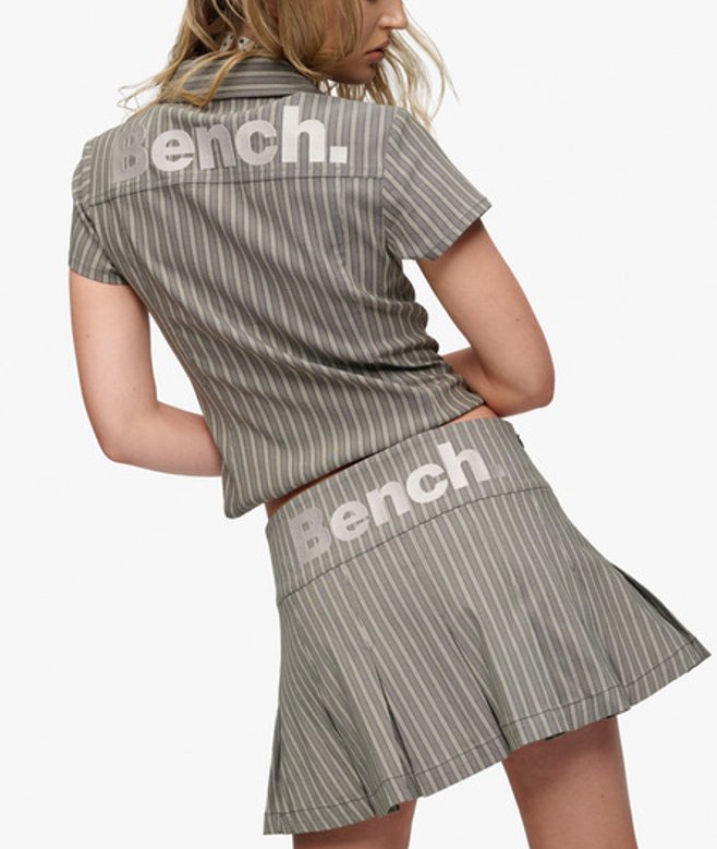 Superdry Damen Bench Logo Plissierter Streifen-minirock Beige - Größe: L