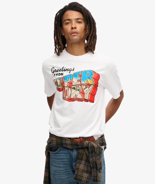Superdry Herren Travel Postcard T-shirt mit Grafikprint Weiß - Größe: M