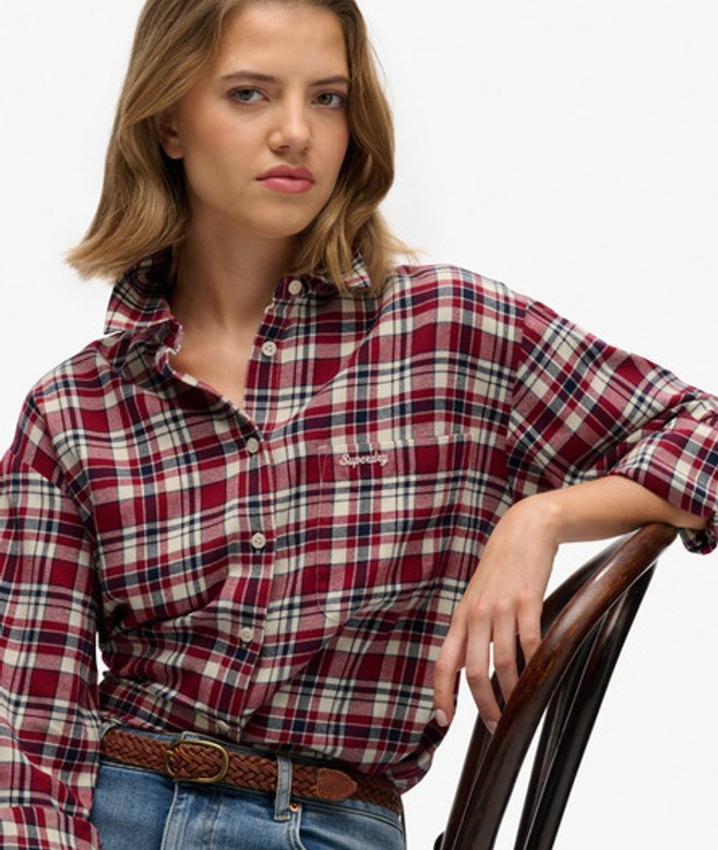 Superdry Damen Kariertes Flanellhemd in Lockerer Passform Red - Größe: 44