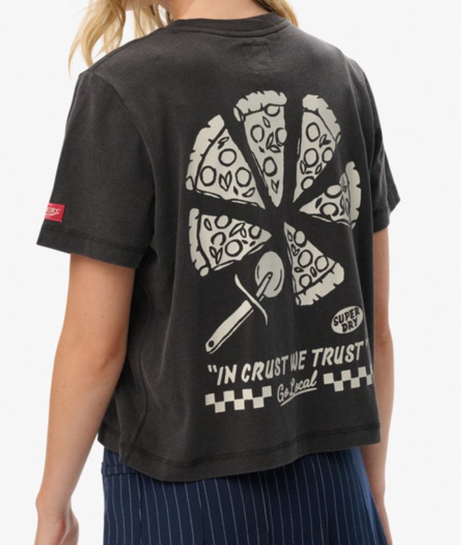 Superdry Damen Roadside Trade T-shirt in Lockerer Passform Dark Grey - Größe: 42