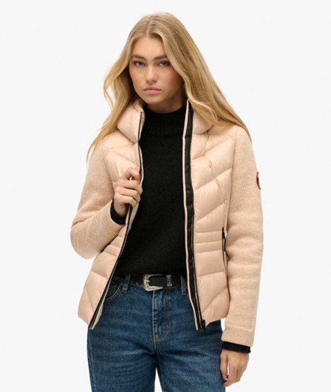 Superdry Damen Storm Hybridstrickjacke mit Kapuze Beige - Größe: 44