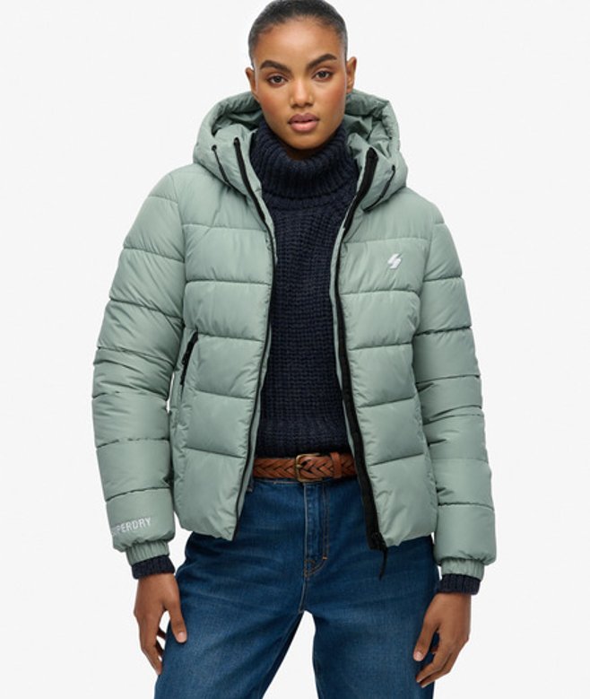 Superdry Damen Hooded Spirit Sports Steppjacke Green - Größe: 42