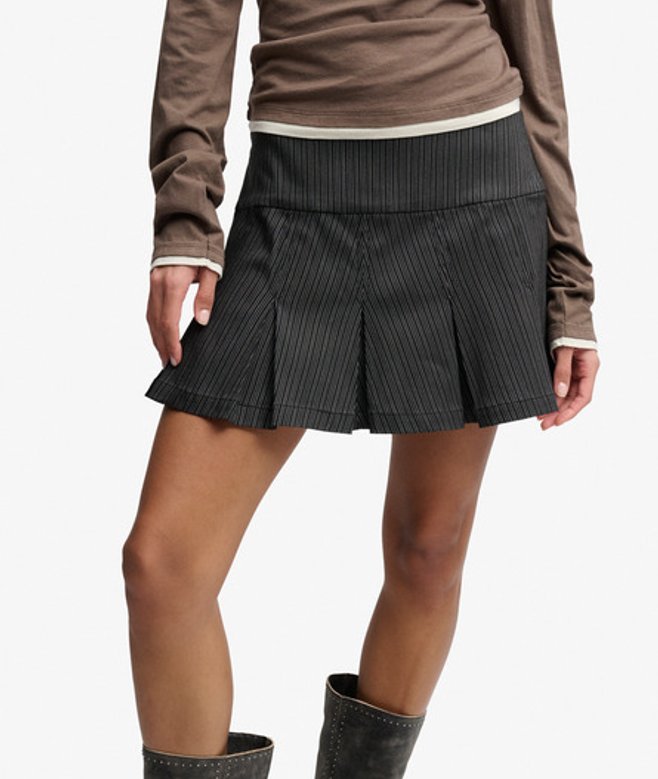 Superdry Damen Bench Logo Plissierter Streifen-minirock Dark Grey - Größe: Xxs