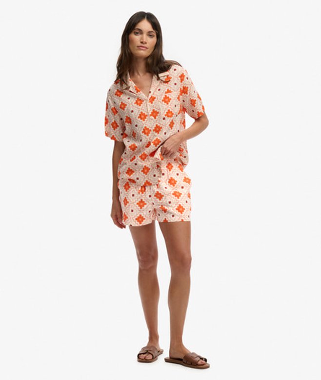 Superdry Damen Bedruckte Baumwoll-strandshorts Orange - Größe: 42