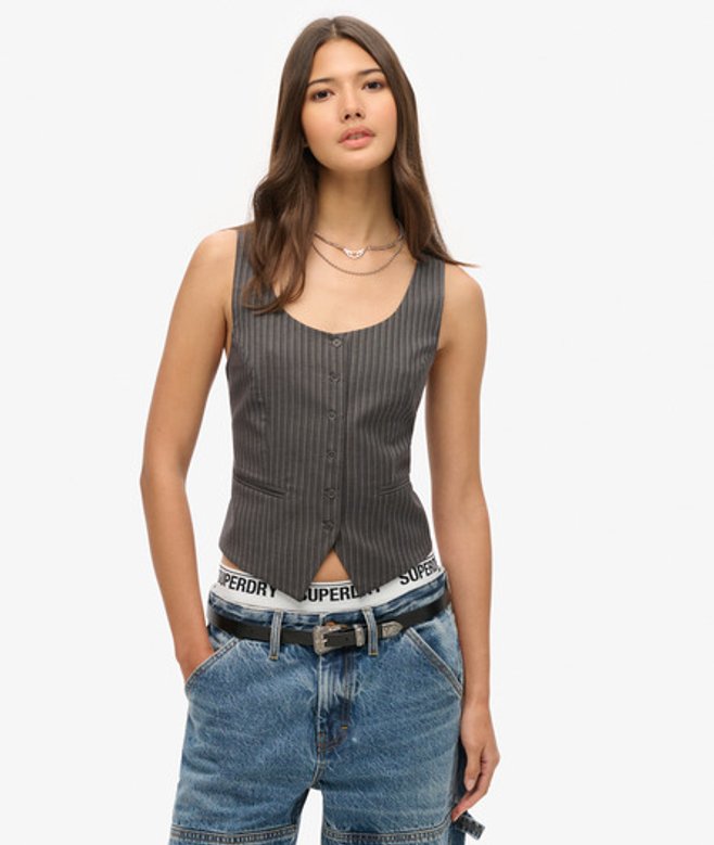 Superdry Damen Weste mit Satinrücken Grau - Größe: 36