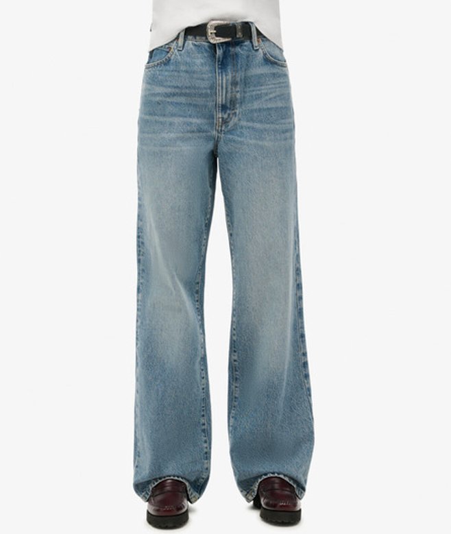 Superdry Damen Hellblau Jeans aus Bio-Baumwolle mit Weitem Beinschnitt, Größe: 30/30