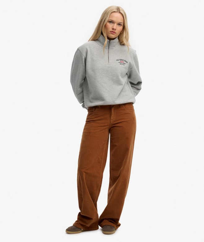 Superdry Damen Mid Waist Baggy Cordhose Brown - Größe: 32/30