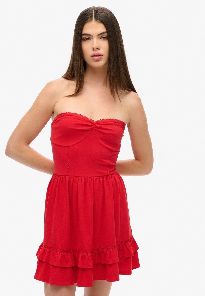 Superdry Damen Bandeau-minikleid mit Spitze im 50er-Jahre-Stil Rot - Größe: 34