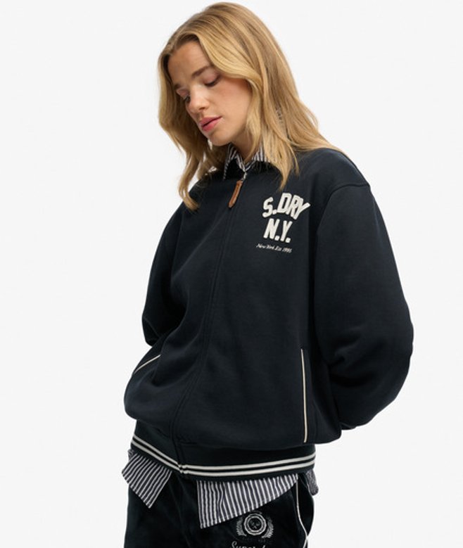 Superdry Damen Country Club Jersey-bomberjacke Navy - Größe: 40