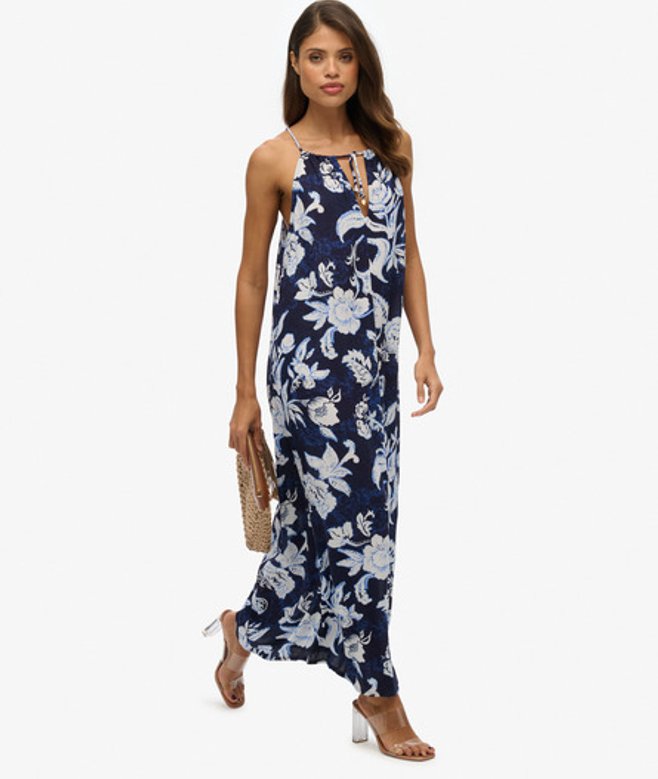 Superdry Damen Strand-maxikleid mit Trägern Blue - Größe: 40