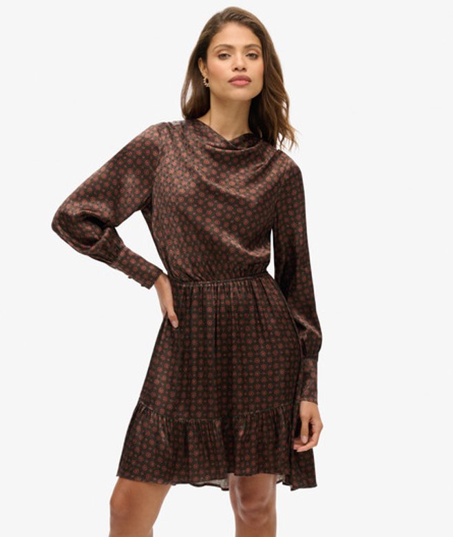 Superdry Damen Jacquard-minikleid mit Wasserfallausschnitt Orange - Größe: 42