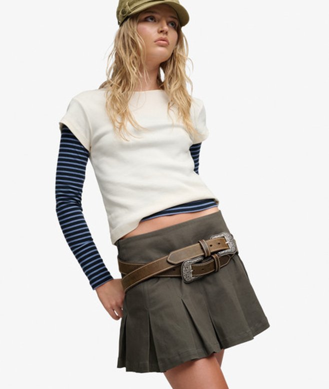 Superdry Damen Bench Logo Plissierter Twill-minirock Green - Größe: L
