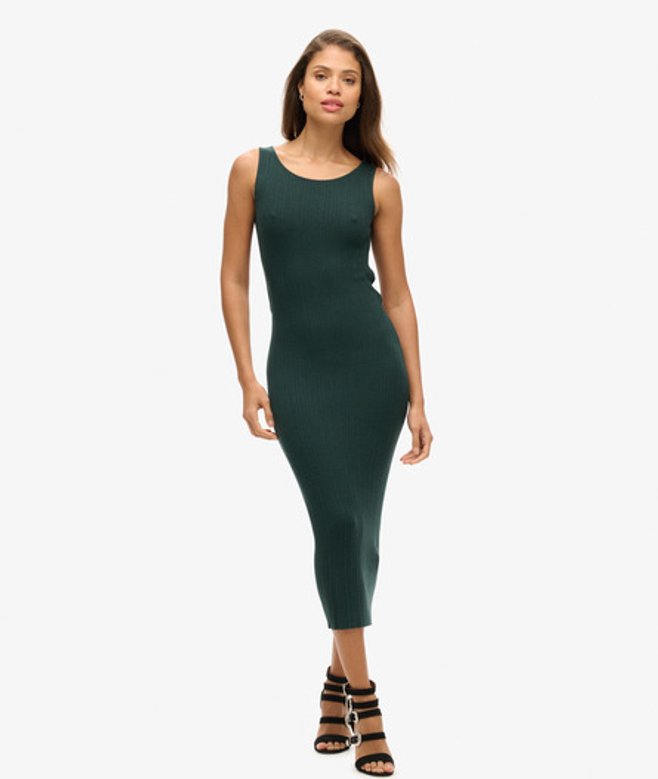 Superdry Damen Rückenfreies Gestricktes Midikleid Grün - Größe: 40