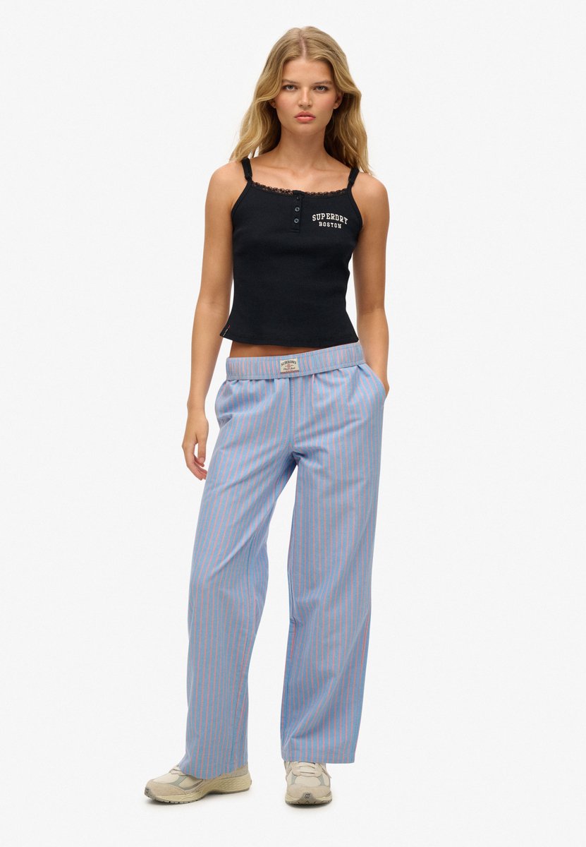 Superdry Damen Gestreifte Hose aus Bio-baumwolle mit Elastikbund Blue - Größe: 42