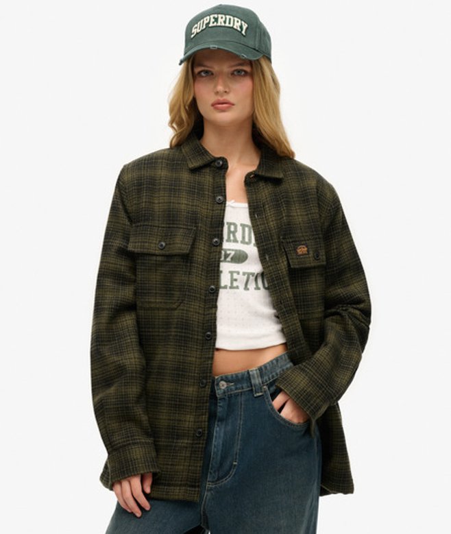 Superdry Damen Wollmischgewebe Miller Overshirt Green - Größe: Xxl